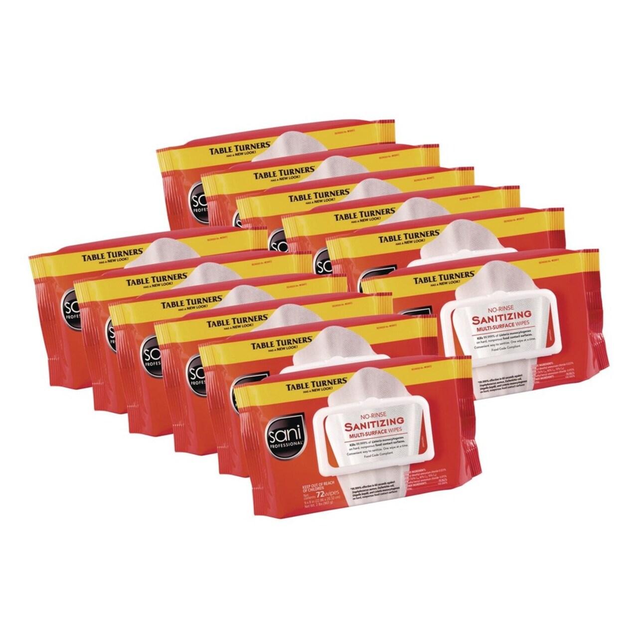 Sani Professional 1-Ply 8 in. x 9 in. Unscented No-Rinse Sanitizing Multi-Surface Wipes - White (12/Carton)